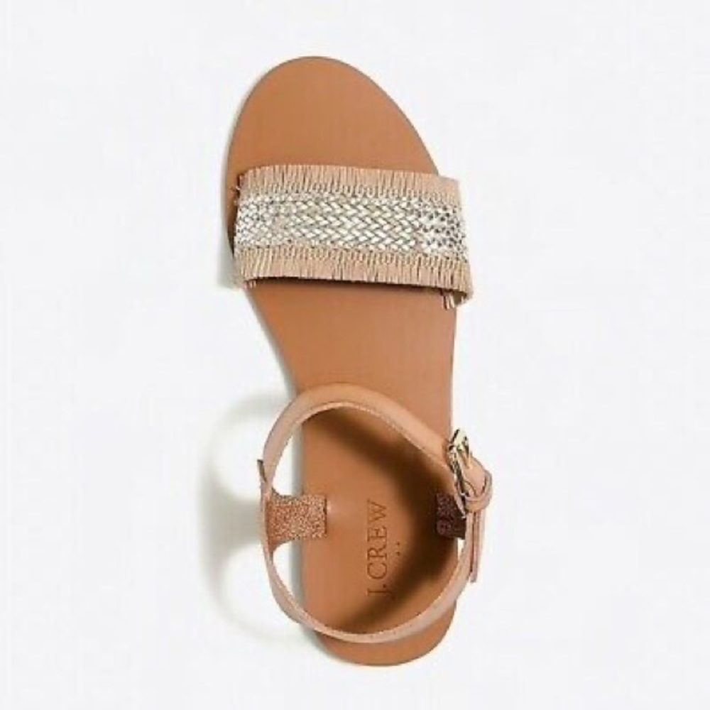 J Crew Raffia Tan & Silver Ankle Strap Sandals